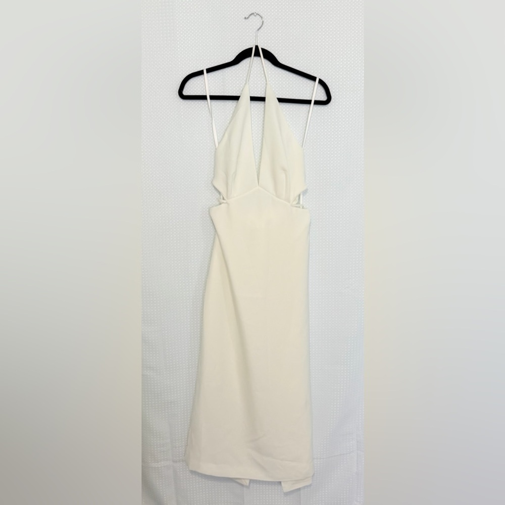 Halston Kailey Halter White V-Neck Backless Cutout Midi Dress Sleevless NWT | 8 - Picture 5 of 10